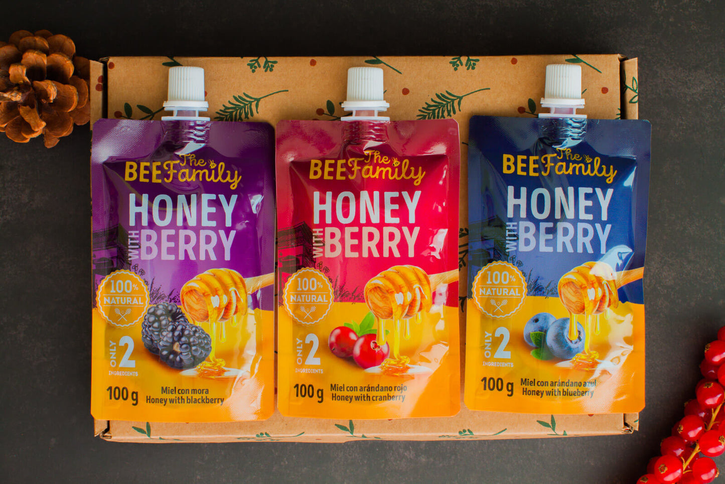 Honey with Berry |  Miel con frutos del Bosque | Pack degustación ( 3 sabores | 300g)
